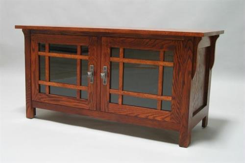 Mission Oak TV Stand glass doors 2 shelves Early American finish 30504-25 Mission Oak TV Stand glass doors 2 shelves Early American finish 30504-25